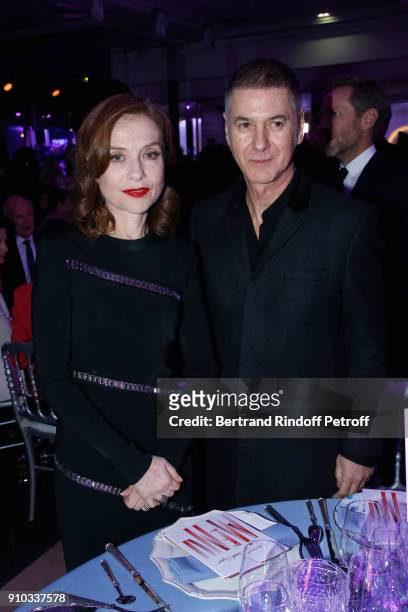 Isabelle Huppert and Etienne Daho attend the 16th Sidaction as part of Paris Fashion Week on January 25, 2018 in Paris, France.