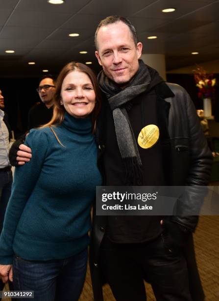 Actors Kathryn Erbe and Dean Winters attend the GRAMMY Gift Lounge during the 60th Annual GRAMMY Awards at Madison Square Garden on January 25, 2018...