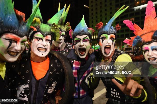 Performers participate in the opening parade of the Uruguayan carnival -- the world's longest -- in Montevideo, on January 25, 2018. / AFP PHOTO /...