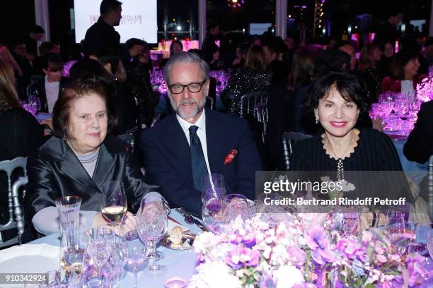 Suzy Menkes, Madison Cox and Monique Lang attend the 16th Sidaction as part of Paris Fashion Week on January 25, 2018 in Paris, France.