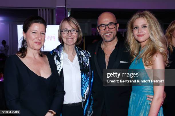 French Health Minister Agnes Buzyn, French Ministre of Culture Francoise Nyssen, Pascal Obispo and his wife Julie Obispo attend the 16th Sidaction as...