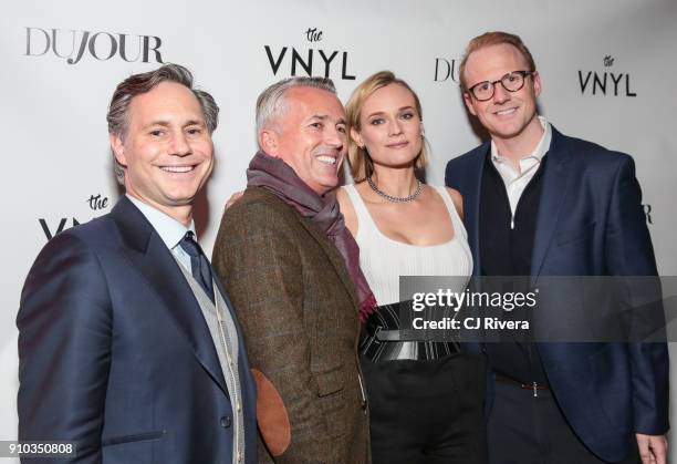 Jason Binn, Paul Chevalier, Diane Kruger, and James Morrissey attend a celebration of Diane Kruger's DuJour Magazine cover at The Vnyl on January 25,...