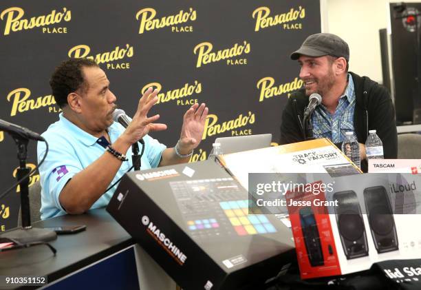 Herb Trawick and musician Dan Konopka speak at NAMM Show 2018 at the Anaheim Convention Center on January 25, 2018 in Anaheim, California.