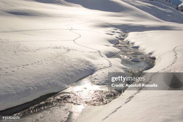 landscape of trepalle river in winter, livigno - livigno stock-fotos und bilder