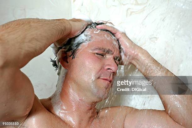 man showering - hairy human skin stock pictures, royalty-free photos & images