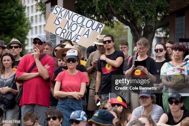 Thousands attend an Invasion Day rally in Redfern on January 26, 2018 in Sydney, Australia. Australia Day, formerly known as Foundation Day, is the...