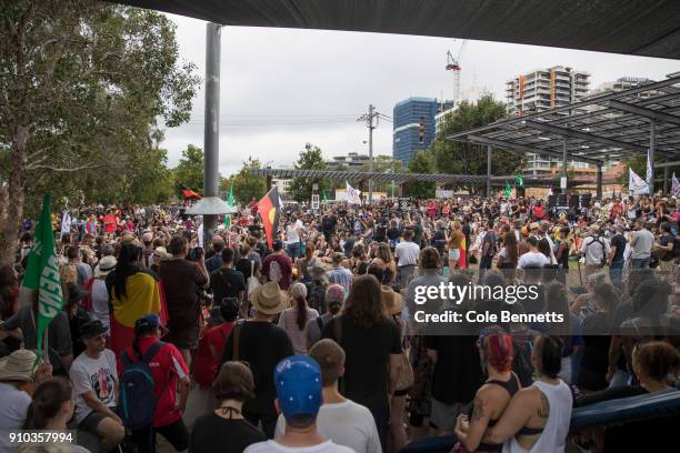 Thousands attend an Invasion Day rally in Redfern on January 26, 2018 in Sydney, Australia. Australia Day, formerly known as Foundation Day, is the...