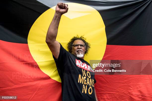 Indigenous activist, Adrian Burragubba poses for a portrait after an Invasion Day rally on January 26, 2018 in Sydney, Australia. Australia Day,...