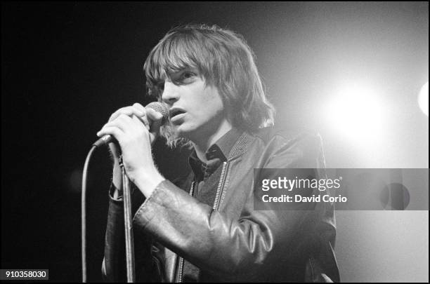 Mark E Smith of The Fall performing at The Electric Ballroom, London, UK on 17 April 1980.