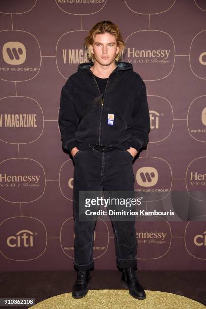 Jordan Barrett attends the Warner Music Group Pre-Grammy Party in association with V Magazine on January 25, 2018 in New York City.
