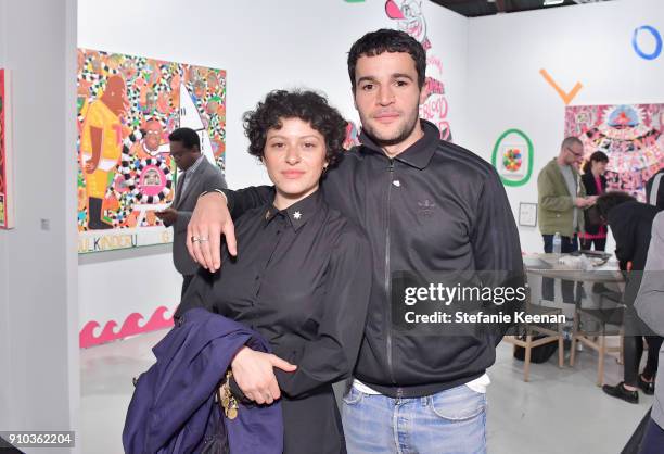 Actor Alia Shawkat and Chris Abbott at OPENING NIGHT | ART LOS ANGELES CONTEMPORARY, 9TH EDITION at Barkar Hangar on January 25, 2018 in Santa...