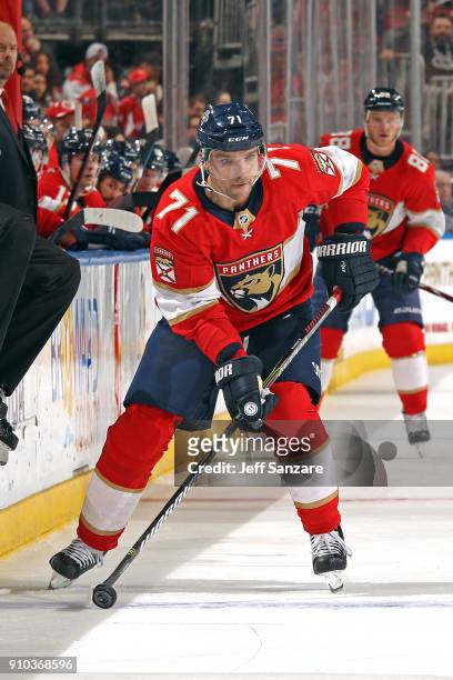 Radim Vrbata of the Florida Panthers skates with the puck against the Washington Capitals at the BB&T Center on January 25, 2018 in Sunrise, Florida.