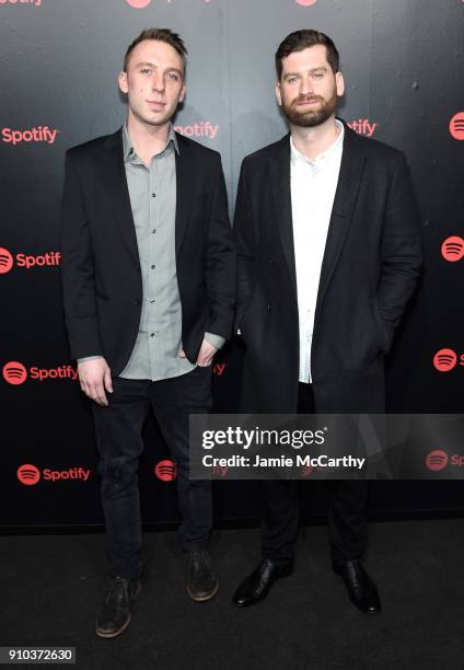 Clayton Knight and Harrison Mills of Odesza attend "Spotify's Best New Artist Party" at Skylight Clarkson on January 25, 2018 in New York City.