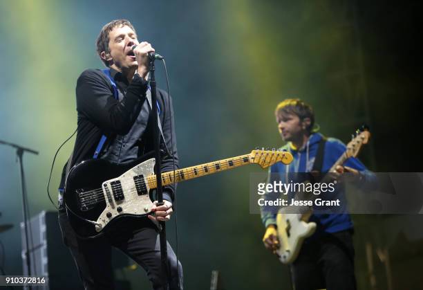 Damian Kulash and Andy Ross of OK GO perform onstage at NAMM Show 2018 at the Anaheim Convention Center on January 25, 2018 in Anaheim, California.