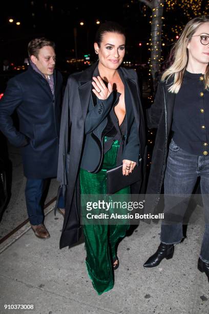 Zandy Reich and Lea Michele are seen arriving at Bowery Hotel on January 25, 2018 in New York, New York.