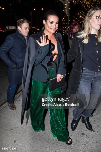 Zandy Reich and Lea Michele are seen arriving at Bowery Hotel on January 25, 2018 in New York, New York.