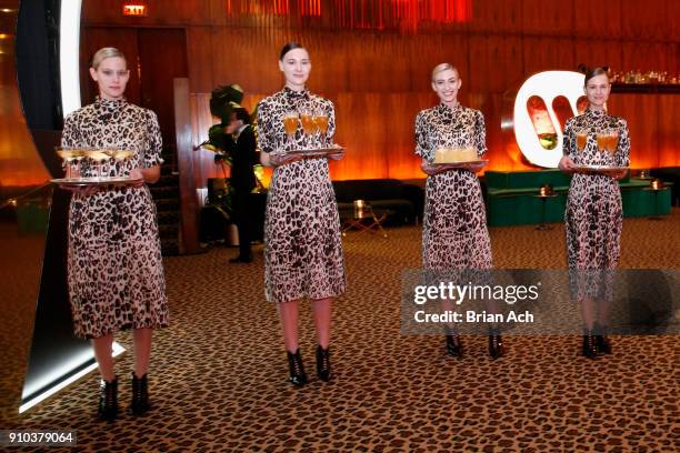 Beverages are served during the Warner Music Group Pre-Grammy Party in association with V Magazine on January 25, 2018 in New York City.