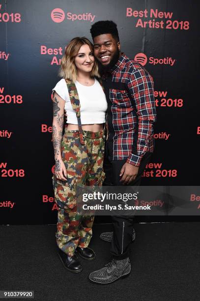 Julia Michaels and Khalid attends "Spotify's Best New Artist Party" at Skylight Clarkson on January 25, 2018 in New York City.
