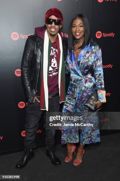 Artist Nick Cannon and Amber Grimes attend "Spotify's Best New Artist Party" at Skylight Clarkson on January 25, 2018 in New York City.