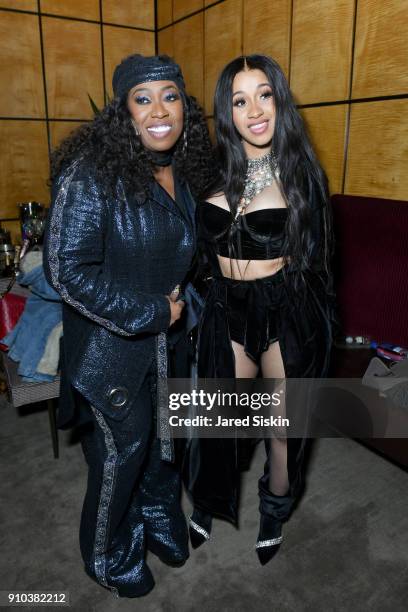 Missy Elliott and Cardi B attend the Warner Music Group Pre-Grammy Party in association with V Magazine on January 25, 2018 in New York City.