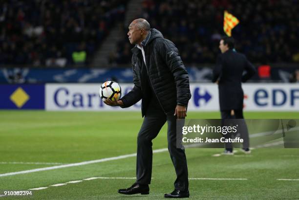 Coach of Guingamp Antoine Kombouare during the French National Cup match between Paris Saint Germain and En Avant Guingamp at Parc des Princes on...