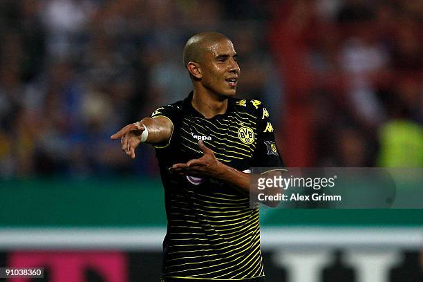 Mohamed Zidan of Dortmund gestures during the DFB Cup second round match between Karlsruher SC and Borussia Dortmund at the Wildpark Stadium on...