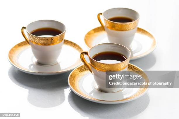 coffee cups of fine limoges porcelain - porcelain stock pictures, royalty-free photos & images