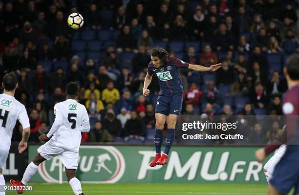 Edinson Cavani of PSG during the French National Cup match between Paris Saint Germain and En Avant Guingamp at Parc des Princes on January 24, 2018...