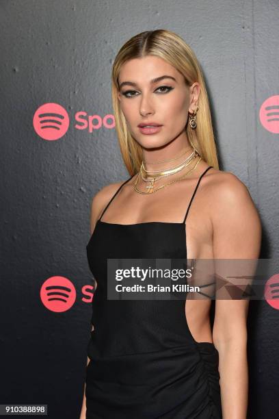 Model Hailey Baldwin attends the 2018 Spotify Best New Artists Party held at Skylight Clarkson Sq on January 25, 2018 in New York City.