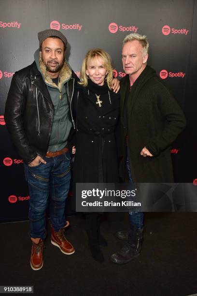 Shaggy, Trudie Styler and Sting attend the 2018 Spotify Best New Artists Party held at Skylight Clarkson Sq on January 25, 2018 in New York City.