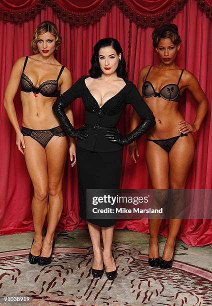 Dita Von Teese attends photocall to launch her new design for Wonderbra - The Party Edition at The Dorchester on September 23, 2009 in London,...