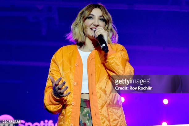 Singer Julia Michaels performs on stage at "Spotify's Best New Artist Party" at Skylight Clarkson on January 25, 2018 in New York City.