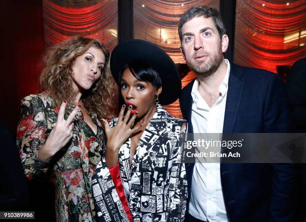 Chairman & COO Atlantic Records Group Julie Greenwald, Janelle Monae, and CEO, Recorded Music for Warner Music Group Max Lousada attend the Warner...