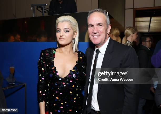 Bebe Rexha and RCA Records COO Tom Corson attend the Warner Music Group Pre-Grammy Party in association with V Magazine on January 25, 2018 in New...