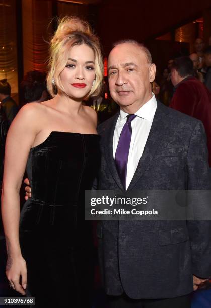 Rita Ora and Warner Music Group owner Len Blavatnik attend the Warner Music Group Pre-Grammy Party in association with V Magazine on January 25, 2018...