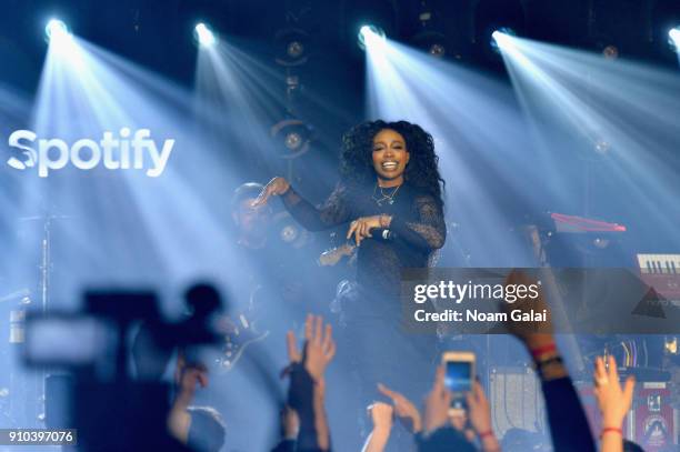 Musician SZA performs onstage at "Spotify's Best New Artist Party" at Skylight Clarkson on January 25, 2018 in New York City.
