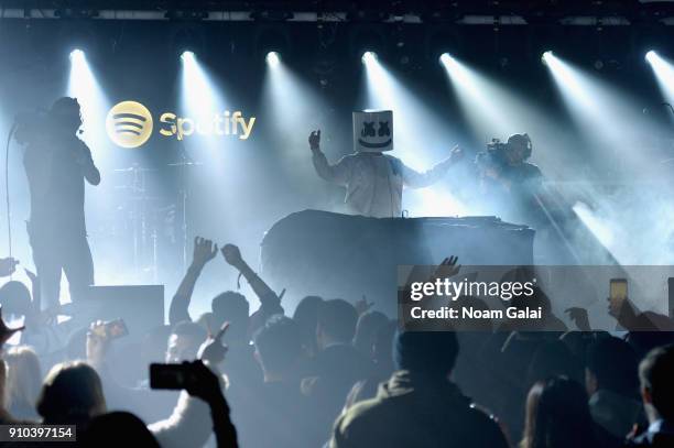 Marshmello performs onstage at "Spotify's Best New Artist Party" at Skylight Clarkson on January 25, 2018 in New York City.