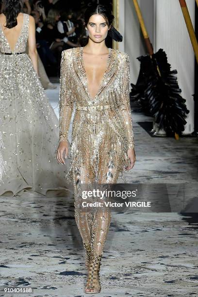 Sara Sampaio walks the runway during the Zuhair Murad Haute Couture Spring Summer 2018 show as part of Paris Fashion Week on January 24, 2018 in...