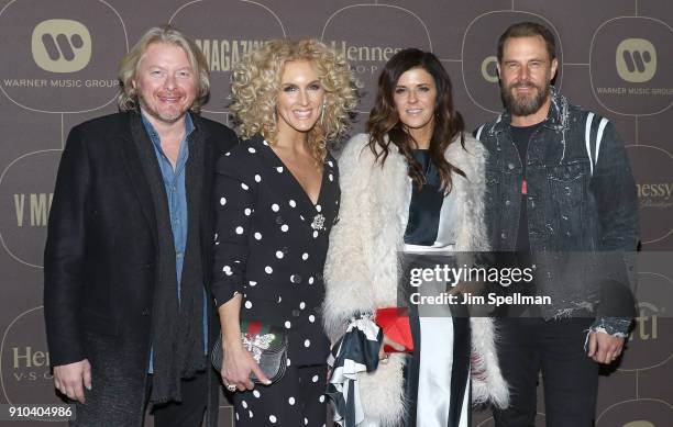 Musician Philip Sweet, singers Kimberly Schlapman, Karen Fairchild and musician Jimi Westbrook attend the 2018 Warner Music Group Pre- Grammy...