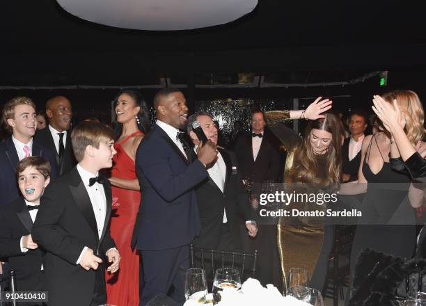 Jamie Foxx, Rochelle Gores Fredston and Kelly Noonan Gores attend Learning Lab Ventures Gala in Partnership with NET-A-PORTER on January 25, 2018 in...