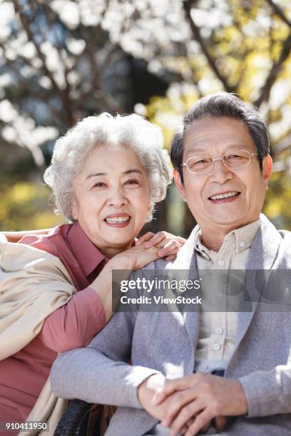 the joy of the old couple in the sun - happy sprong two persons sun stock-fotos und bilder