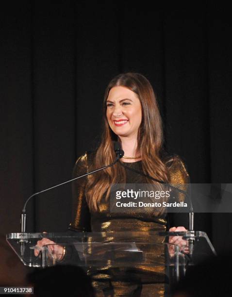 Rochelle Gores Fredston speaks onstage during Learning Lab Ventures Gala in Partnership with NET-A-PORTER on January 25, 2018 in Beverly Hills,...