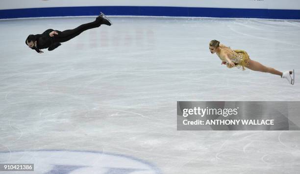 Ashley Cain and Timothy Leduc of the US perform during the pairs free skating program at the ISU Four Continents figure skating championships in...