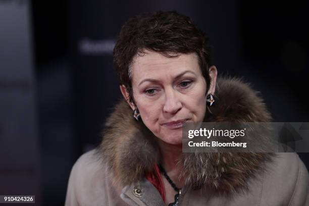 Inga Beale, chief executive officer of Lloyd's of London, speaks during a Bloomberg panel session during a Bloomberg Television interview on the...