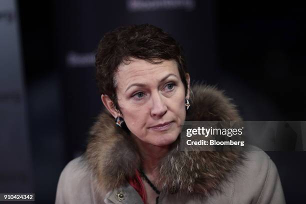 Inga Beale, chief executive officer of Lloyd's of London, pauses during a Bloomberg Television interview on the closing day of the World Economic...