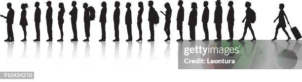 lining up - people in a row stock illustrations