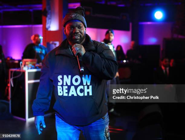 Raekwon performs in the crowd during #TBT Night Presented By BuzzFeed at Mastercard House on January 25, 2018 in New York City.