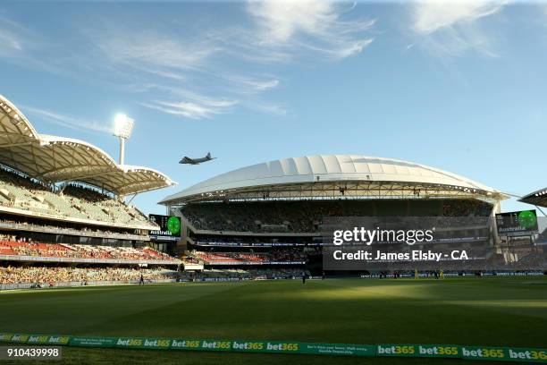 Fly over during game four of the One Day International series between Australia and England at Adelaide Oval on January 26, 2018 in Adelaide,...