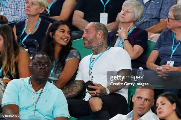 Ex-Bandido bikie Toby Mitchell watches the semi-final match between Hyeon Chung of South Korea and Roger Federer of Switzerland on day 12 of the 2018...
