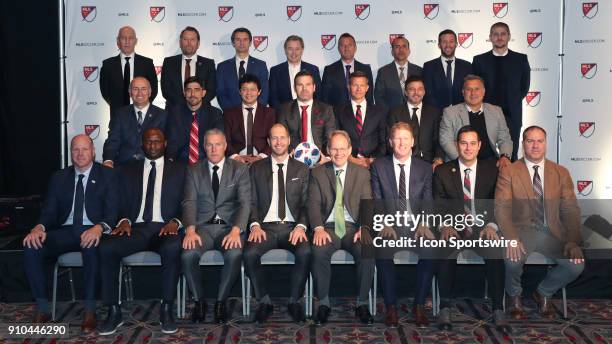 Coaches group photo. Front row : Brad Friedel , Patrick Vieira , Peter Vermes , Gregg Berhalter , Brian Schmetzer , Jim Curtin , Mike Petke ,...